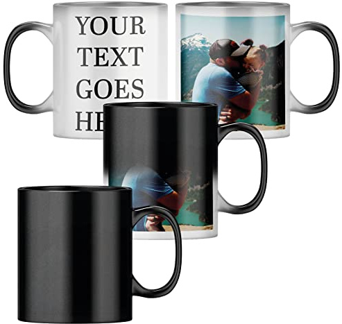 Personalised Heat Change Mug - with Photo and Text - Upload an Image with A 4 Line Message, 19 Fonts and 8 Colours - Custom Mug for Fathers Day, Birthdays, Teachers, Retirement