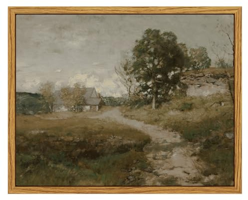 InSimSea Framed Canvas Wall Art, Vintage Outskirts Painting Prints for Farmhouse & Bedroom Decor, Small Bathroom Wall Art, 8x10