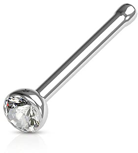 JEWEL BARREL Nasenstecker aus Chirurgenstahl Dünn 18G (0.8mm) mit Kleinen 2mm Kristall Nasenpiercing Nase Stecker (Klar)