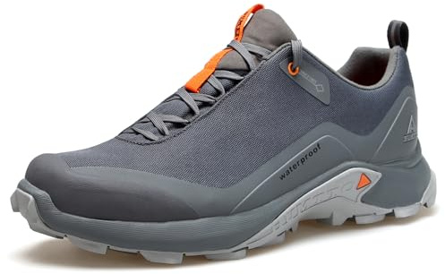 HUMTTO Men's All-Terrain Waterproof Hiking Shoes Lightweight Breathable Trekking Trails Shoes Anti Slip Outdoor Shoes 10.5 Grey