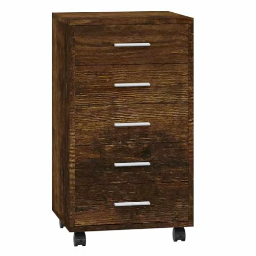 vidaXL Cajonera con Ruedas Archivador Móvil Mueble Armario Auxiliar Estante Almacenamiento Oficina Hogar Madera Contrachapada Color Roble Ahumado