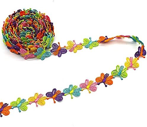 5 m 25 mm blommor spetsband blommig spetskant dekorband för sömnad bård och bad för att sy presentband blomband broderi sydd, hantverk dekoration bröllop sömnad (fjäril)