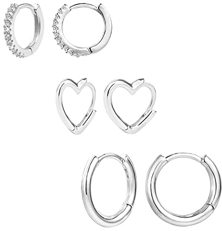 Creolen Ohrringe Silber 925 Creolen Damen Herz Kleine Zirkon Ohrringe Set