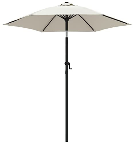 FIRBNUS Parasol de Jardin avec Mât en Aluminium Blanc Sable 200x211 cm Tissu Parasol Pratique Manivelle et Inclinable Parasol de Jardin pour Balcon Terrasse Plage Côté Piscine Profitez Temps