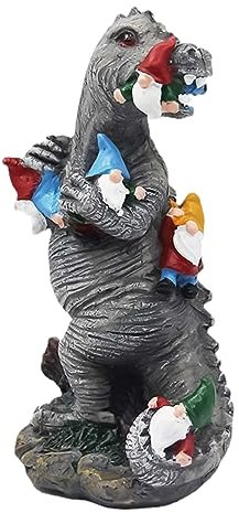 Grand dinosaure mange de petits statues naines en résine pour décoration de jardin créative pour l'automne et l'hiver, décoration de jardin, terrasse, pelouse, cour, cadeau de pendaison de crémaillère