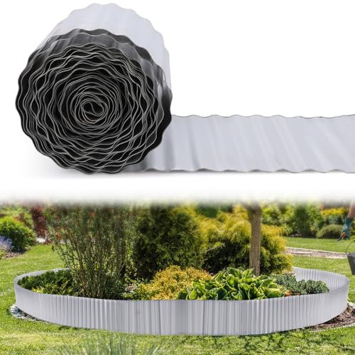 Tandefio Bordo paesaggistico da 25,4 cm x 9,2 m, in metallo ondulato, per aiuole da giardino, bordo in metallo robusto, in acciaio zincato, barriera da giardino, recinzione per paesaggistica fai da te
