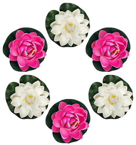 Wuzdy 6 Pezzi Fiori Galleggianti per Laghetti Finte Galleggianti 10CM Ninfee Finte Galleggianti Fiori Artificiali Galleggianti Realistiche per Decorazione Acquario Terrazza Giardino Piscina 2 Colori