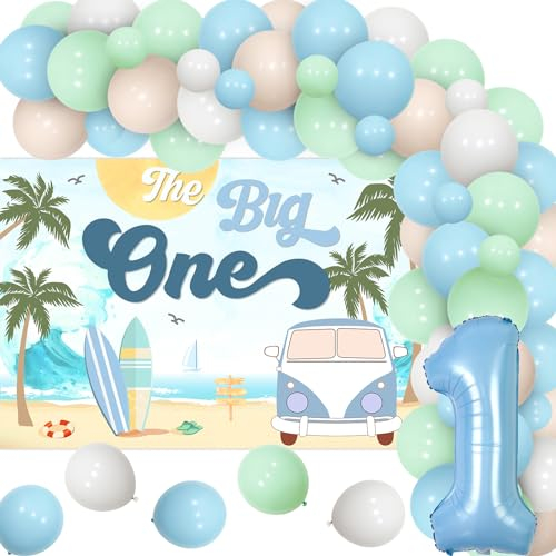kreat4joy The Big One Surf-Geburtstag Dekoration, Ballon-Blume-Ring-Kit mit Hintergrund Nr. 1 Helium-Ballons Surfen Sommer Beach Boy Geburtstag 1