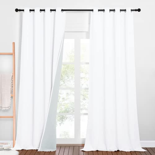 PONY DANCE Schallschutz Vorhang Weiß Blackout Thermogardine gegen Hitze | 2er Set, H260 x B132 cm, Gardine Verdunkelung, Thermovorhang Hitzeschutz, Ösen, für Schlafzimmer Wohnzimmer Kinderzimmer