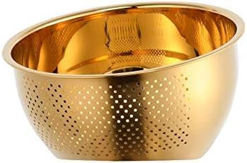 DOCBLACK Rice Washing Bowl, Stainless Steel Versatile 3-In-1 Colander and Kitchen Strainer with Side Drainers for Rice, Vegetables & Fruit - Gold