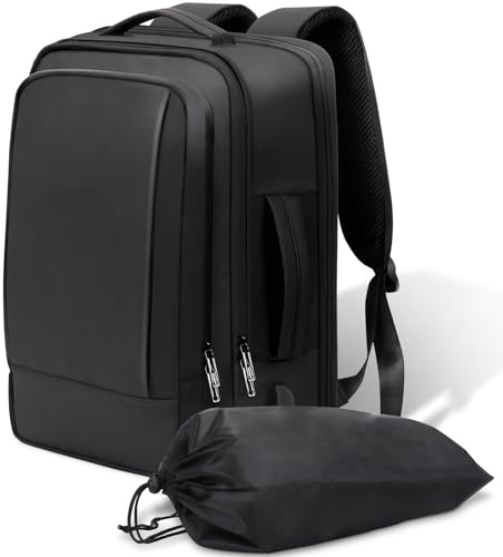 Alyvisun Reiserucksack Handgepäck Flugzeug, 42x30x20 Travel Backpack, 18.9-25.2 L Carry On Rucksack Erweiterbarer für Boarding, Business, Reise, mit Laptopfach und Schuhtasche, Schwarz