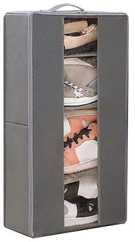 Porceosy Transparente Schuhbox mit Sichtfenster, platzsparend, faltbar, mit Reißverschluss, großes Fassungsvermögen, mehrere Fächer, abnehmbares Kleiderbuch, Sortierung, Grau