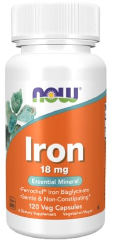Now Foods - IRON 18 MG | Hierro, 18mg | Elemento esencial para el apoyo a la formación de sangre y transporte de oxígeno - 120 Vcaps
