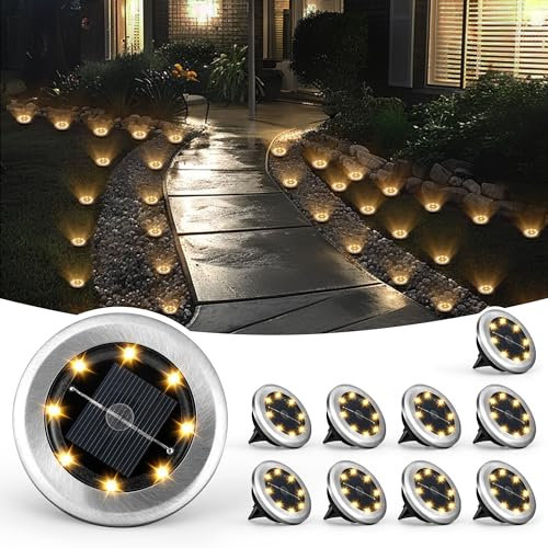 Solpex Solar Lights Outdoor Garden, 10 Pack Mini Solar Ground Lights, Waterproof Solar Garden Lights, Solar Powered Landscape Lighting for Patio Yard Driveway Walkway(Warm White)