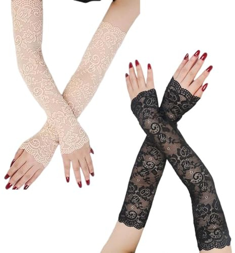 SULIUDAJI Guantes Sin Dedos, De Encaje Para Mujer, Largos, De Malla Años 20, De Fiesta, Vintage, Para Niñas y Mujeres, Accesorios de Vestuario