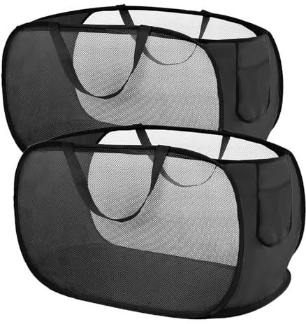 xiaoxiaozhijia 2 piezas Cesto Ropa Plegable,36 * 36 * 58 cm,Cesta Plegable con Asa,Bolsa de Malla de Lavandería Pop Up para la Guardería Dormitorio de la Universidad Camping y Viajar (Black)
