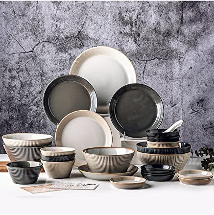 Juegos de vajilla de mesaJuego de Platos y Cuencos de cerámica de 36 Piezas, Juegos de vajilla de Porcelana, Juego de vajilla combinada, Juegos de vajilla de cerámica: Platos, Cuencos y cucharas