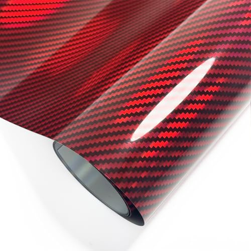 9D Holographic Carbon Fiber Vinyl Wrap,PET High Gloss Chrome Wrapping Film,Car Sticker Decal Sheet,Aircraft Pattern Self Adhesive DIY Plated Paint Replacement Wrap Cover Roll (Red, 30 * 150cm)