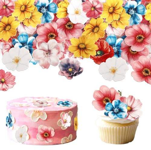 54 Pack Edible Pansies Cupcake Toppers Pansies Cake Decoration Edible Wafer Paper Pansies Purple Flowers Cupcake Topper Decorations Tropical Cake Decor for Wedding Birthday Baby Shower Party