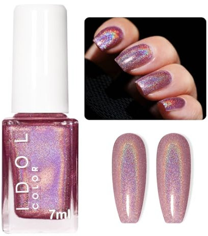 Holographic Nail Polish - Pink Nail Varnish Quick Dry - High Reflective Glitter Nail Polish Pink - Oil-based Laser Iridescent nail polish Nail Art Salon Manicure Home
