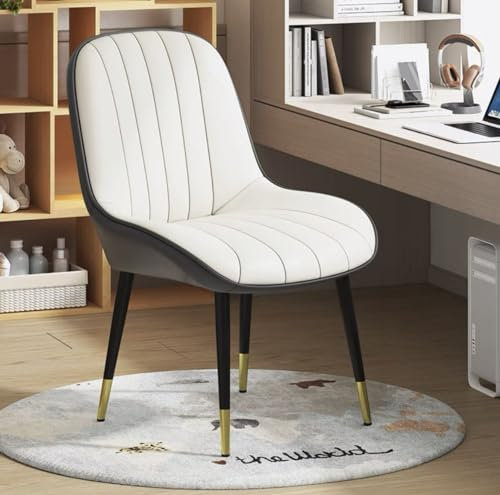 Set mit 4 Drehstühlen in D-Form mit Lederpolsterung, hoher Rückenlehne und Metallbeinen, 360°-Drehung, ideal für Home-Office, Wohnzimmer, D-Zimmer, Lounge, Schlafzimmer (Grau + Off_White, 2 Stück