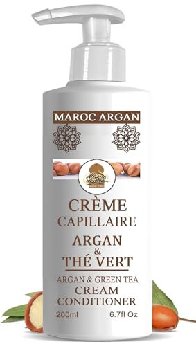 Crème Capillaire à l’Huile d’Argan & Thé Vert – Soin Nourrissant Sans Rinçage – Cheveux Secs, Abîmés ou Ternes – Hydratation, Brillance & Douceur Naturelle – 150 ml