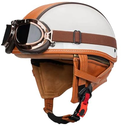 VVPEC Motorcykel Crash Half Helmet DOTECE Godkänd Vuxen Motorcykel Open Face hjälm med UV-glasögon Retro vintagestil Motorcykel Jet-hjälm for ungdom Män Kvinnor(5,S=55~56cm)
