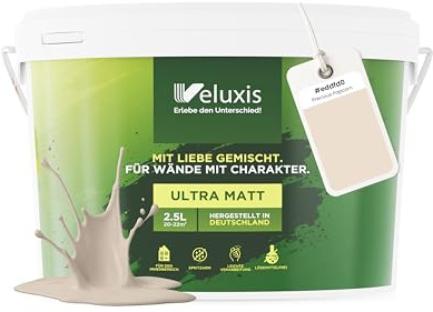Veluxis® Pintura de pared color crema para interiores - 2,5 litros y cobertura Clase 1, sin vetas, poco goteo y ecológica, sin COV - (Precious Popcorn)