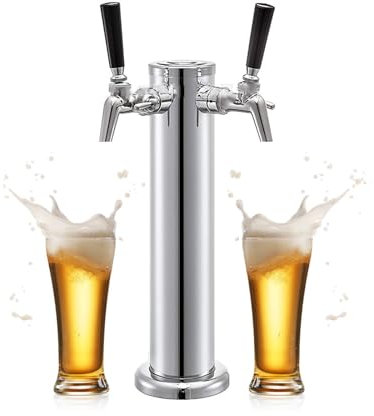 NJDQFA Dual Tap Kegerator Tower, 14 High Dispenser Beer Tower in Stainless Steel, Kegerator Tap Tower Kit, for Parties, Bars And Restaurants