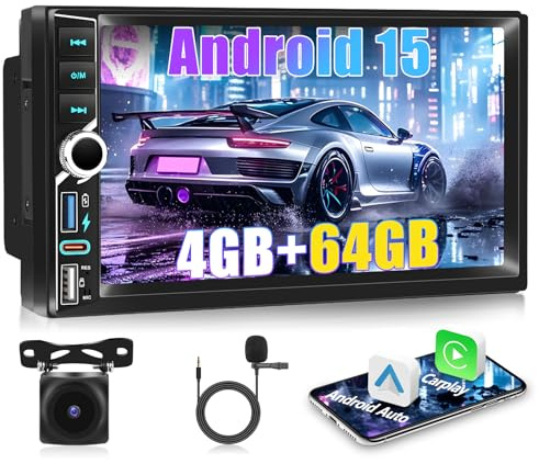 Motorsi 2 Din Autoradio [4+64G] A-pple Carplay Android Auto Radio, radio stereo per auto con touchscreen IPS da 7 pollici con Bluetooth 5.0/GPS/WiFi/FM/RDS, lettore multimediale per auto Android 15