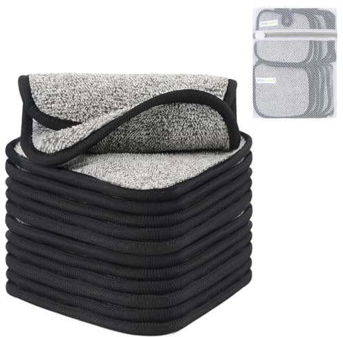 SINLAND 12 Stück Mikrofaser Abschminktücher Gesichtstücher Grau 15cmx15cm | Waschbar Make-up Entferner Tuch weiches Gesichtsreinigungstuch saugfähiges Waschlappen schnell trocknende