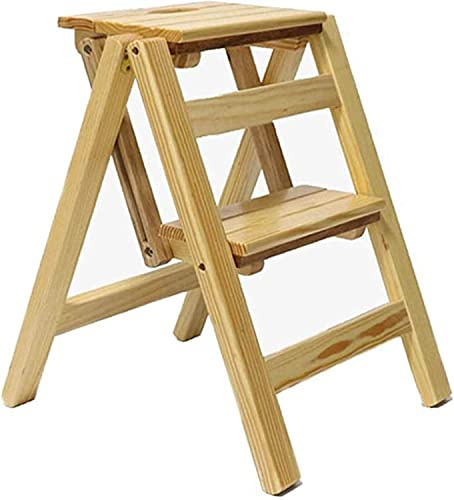 Scaletta Sgabello a 2 gradini Sgabelli pieghevoli for adulti con antiscivolo Scaletta a pedale robusta e ampia M(Natural)