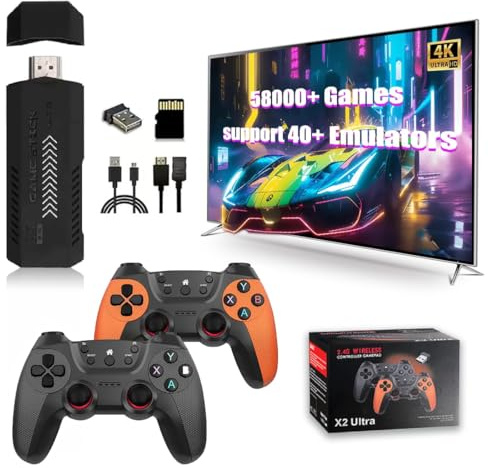 X2 Ultra Game Stick 4K, console di gioco precaricata 64G TF Card 30000+ giochi classici 30+ simulatori, controller wireless 2.4G, stick per videogiochi plug and play (256G)