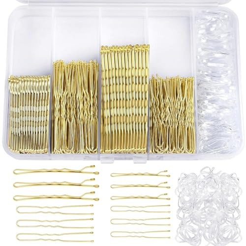 500 Piezas Set de Horquillas para Pelo - Clips Pelo Mujer Doradas丨Accesorios para Cabello, Set de Pinzas para Pelo con Gomas Elásticas, Horquillas para Todo Tipo de Cabello
