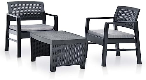 Generisch 3-TLG. Garten-Lounge-Set Kunststoff Anthrazit,Möbel,Gartenmöbel,Gartenmöbel-Sets,48824