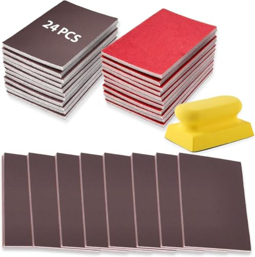 Set di 24 spugne abrasive a grana 1000 x 75 mm, grana P180-P3000, abrasiva a secco umido, blocco abrasivo riutilizzabile, per lucidare metallo, legno e pareti