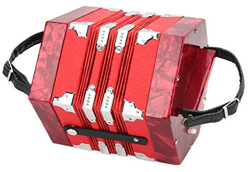 Fafeicy Instrumento Concertina Acordeón Azul Cielo, Acordeón Concertina Portátil de Madera Maciza y Cuero, 20 Botones, Correa de Mano Ajustable, Bolsa de Transporte para Adultos Niños Principiantes