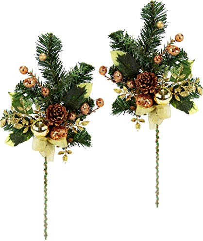 Dekorierter Zweig mit Zapfen und Kugeln Künstlicher Tannenzweig Kunstast Dekozweig Zweig Tannengrün Adventskranz Deko Kranz Weihnachtsdekoration Stiel Kunstzweig Ast Einzelblume Stielblume Seidenblume