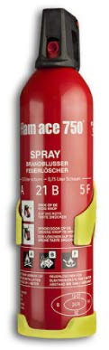 Extintor Coche Spray Flam Ace 750ml contra incendios en casa, caravana, barco, oficina, camping, cocinas, biodegrabale sin residuos para fuegos ABF y eléctricos hasta 1.000V, rojo