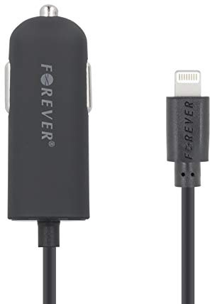 FOREVER Auto Ladegerät mit 1.2 M Lang Lightning Ladekabel, KFZ Autoladegerät Zigarettenanzünder Verlängerung, Adapter für iPhone, Apple, Ladeadapter mit USB-anschluss