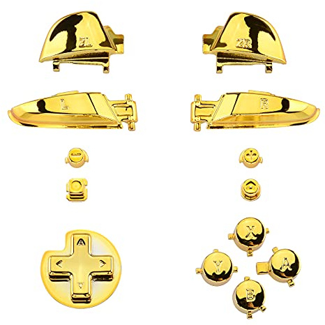 eXtremeRate Boutons de Remplacement ABXY pour Switch Pro Manette, Bouton ABXY Dpad Home Plus Moins L R ZL ZR Trigger pour Switch Pro, Doré Chromé