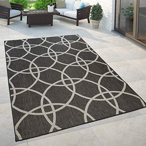 Paco Home In- & Outdoor Teppich Balkon Terrasse Küchenteppich Gartenteppich Modern, Grösse:160x220 cm, Farbe:Schwarz 4