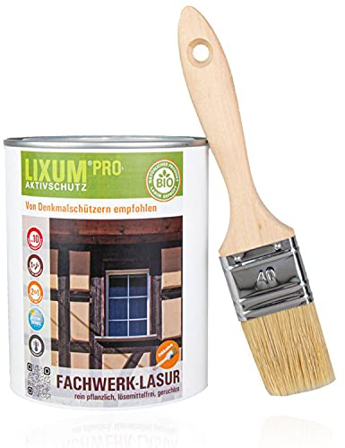 Lixum PRO 100% biologische & natürliche BIO Fachwerk Holzlasur - Holzschutz & Holzpflege, (braun) 1000 ml = 30m²