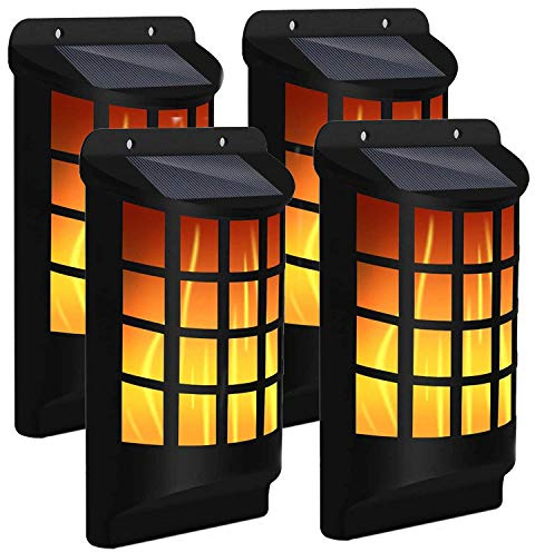 Solalite Solar Wall Lights, LED Torch with Flickering Flame 60 LED Waterproof Outdoor Solar Lamp for Garden, Landscape, Halloween Pathway, Patio, Balcony Deck Yard (4 Pack)