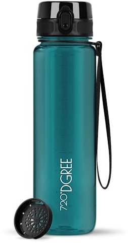 720°DGREE Trinkflasche 1l “uberBottle“ crystalClear +Sieb - BPA-Frei - Wasserflasche für Sport, Gym, Fitness, Fahrrad, Outdoor, Uni - Sportflasche aus Tritan - Leicht, Stoßfest, Wiederverwendbar
