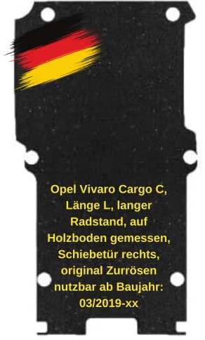 aruma® Antirutschmatte kompatibel maßgeschneidert für Opel Vivaro Cargo C, Länge L, Langer Radstand, auf Holzboden gemessen, Schiebetür rechts, original Zurrösen nutzbar ab Baujahr: 03/2019-xx