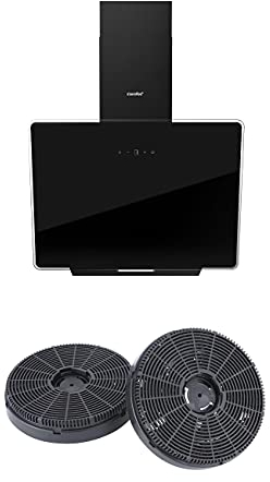 COMFEE' 60 cm Angled Cooker Hood ANGJ64B-60 Tempered Glass & Stainless Steel Extractor Hood with Touch Screen, LED and Recirculating & Ducting System + Recirculating Carbon Charcoal Filter CF03