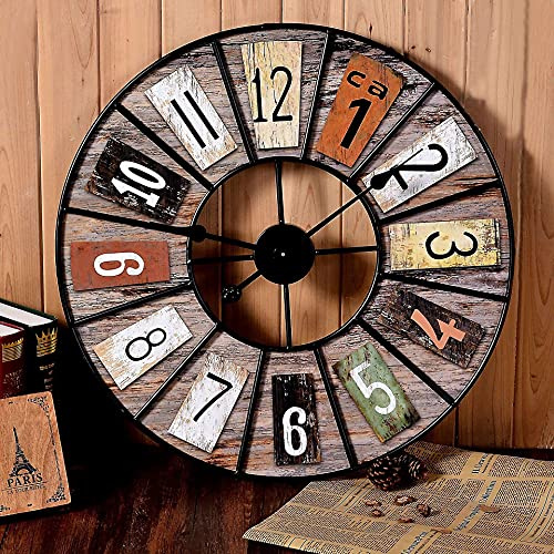 SBTXHJWCGLD Reloj de Pared para jardín al Aire Libre, decoración Interior y Exterior, Reloj de Pared de Cuarzo Mudo, Reloj de jardín Abierto de Madera Redondo Grande de 23 Pulgadas, para Decor