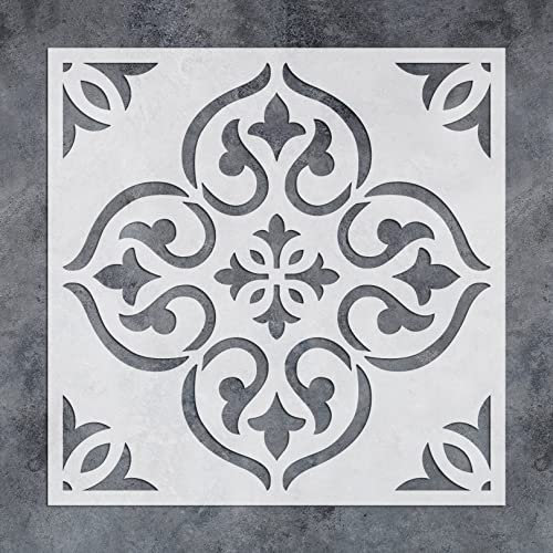 GSS Designs Reusable Moroccan Tile Stencil - 12x12Inch Large Wall & Floor Stencils for Painting Concrete, Patio & More
