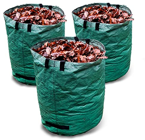 Ferropro 3er Set Gartenabfallsack – Abfallsack für Gartenabfälle –272 L Fassungsvermögen – Laubsack aus reißfestem Polypropylengewebe – Mit Verstärkungsring und 4 Griffen – Rasenschnitt und Grünabfall